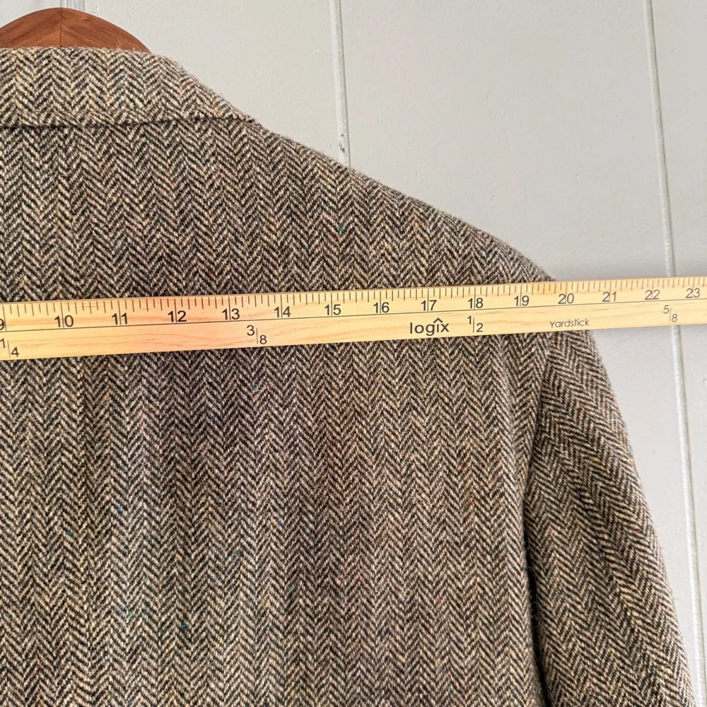 JOS ABANK Harris Tweed Blazer 44L Herringbone Wool Sport Brown Coat Horn Buttons